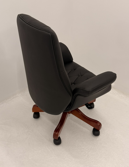 Luxury Medium Back Black Genuine Leather Executive Chesterfield Office Chair - Reclining Feature - 2302B