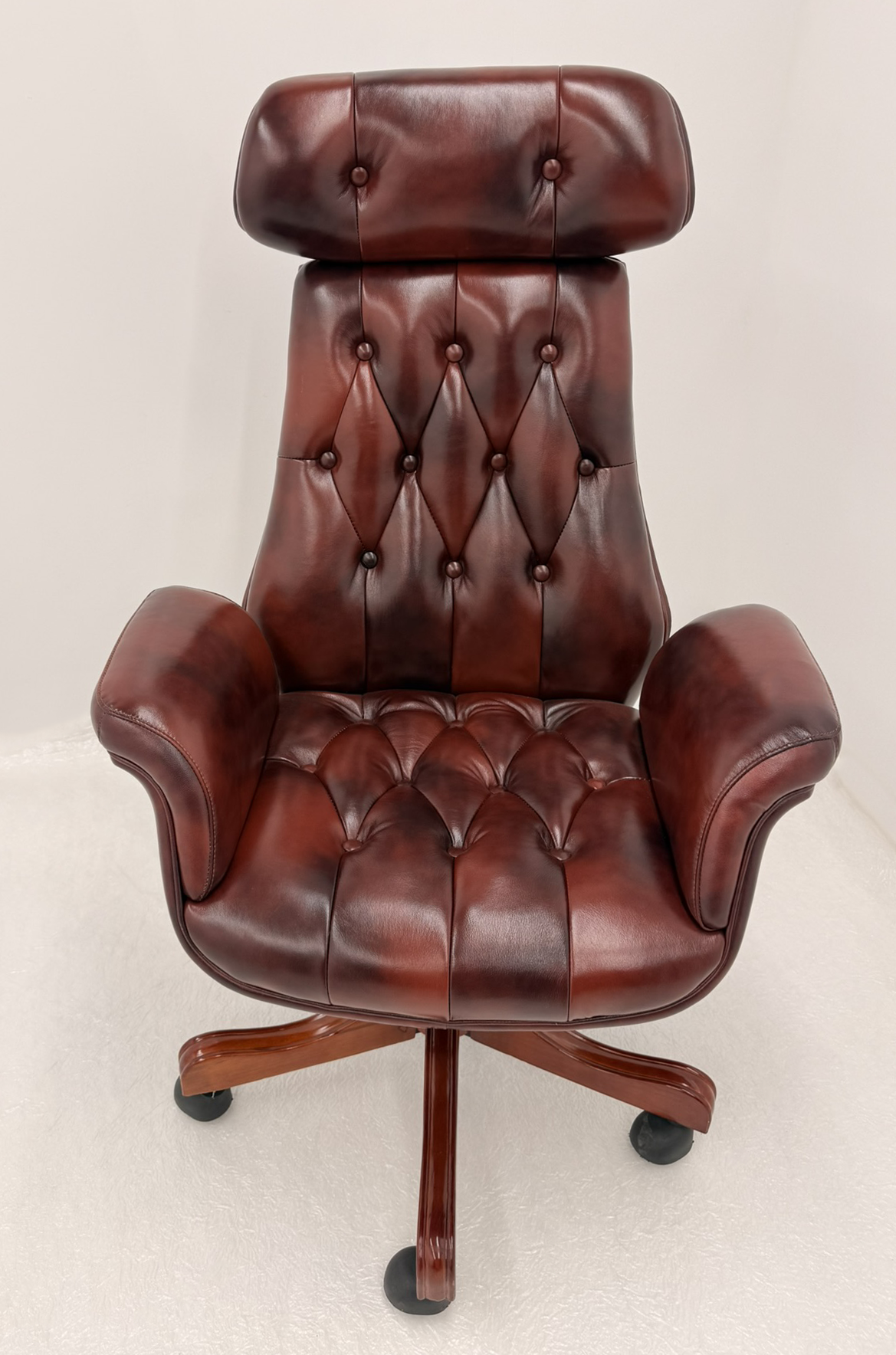 Luxury High Back Burgundy Genuine Leather Executive Chesterfield Office Chair - Reclining Feature - 2302A