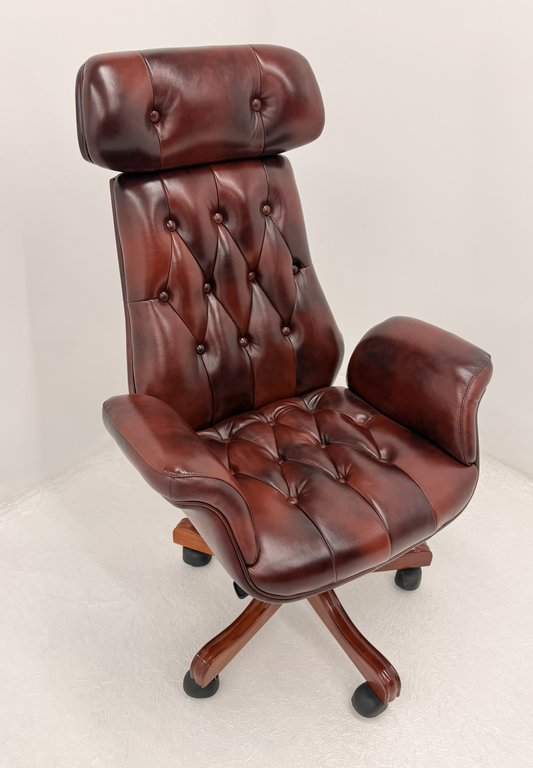 Luxury High Back Burgundy Genuine Leather Executive Chesterfield Office Chair - Reclining Feature - 2302A