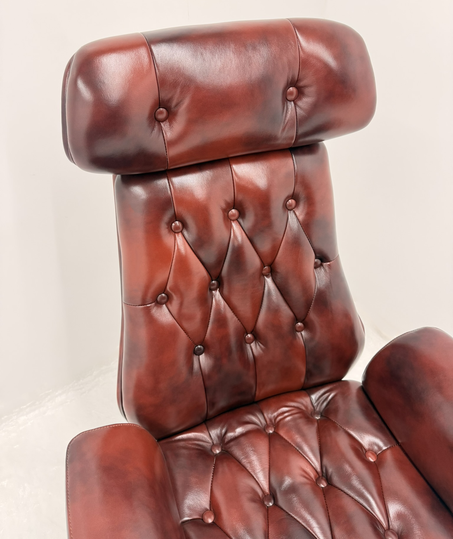 Luxury High Back Burgundy Genuine Leather Executive Chesterfield Office Chair - Reclining Feature - 2302A