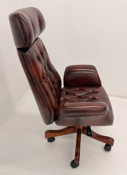 Luxury High Back Burgundy Genuine Leather Executive Chesterfield Office Chair - Reclining Feature - 2302A