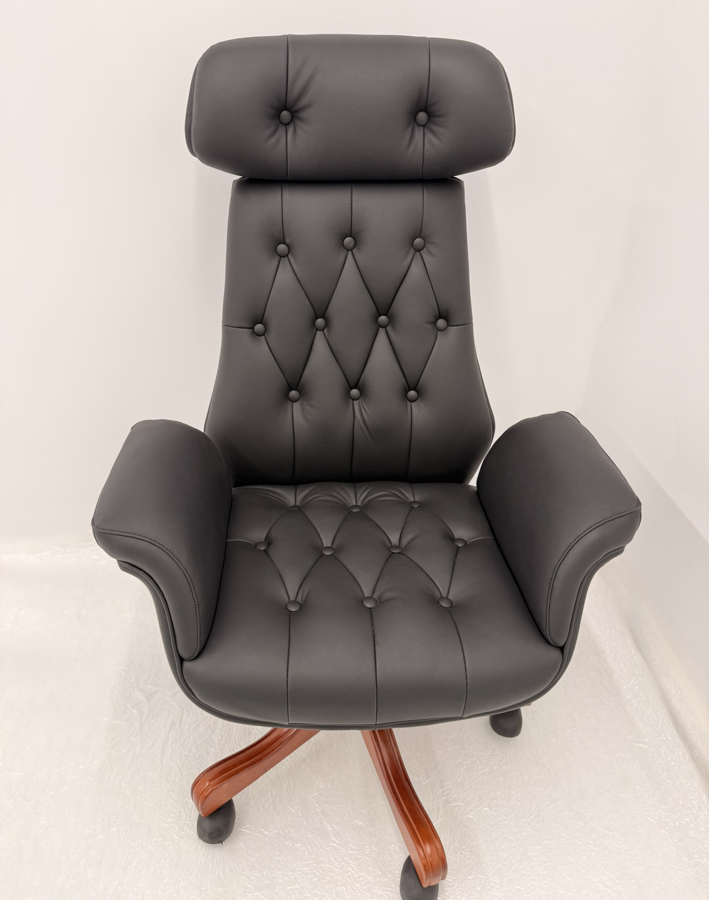 Luxury High Back Black Genuine Leather Executive Chesterfield Office Chair - Reclining Feature - 2302A