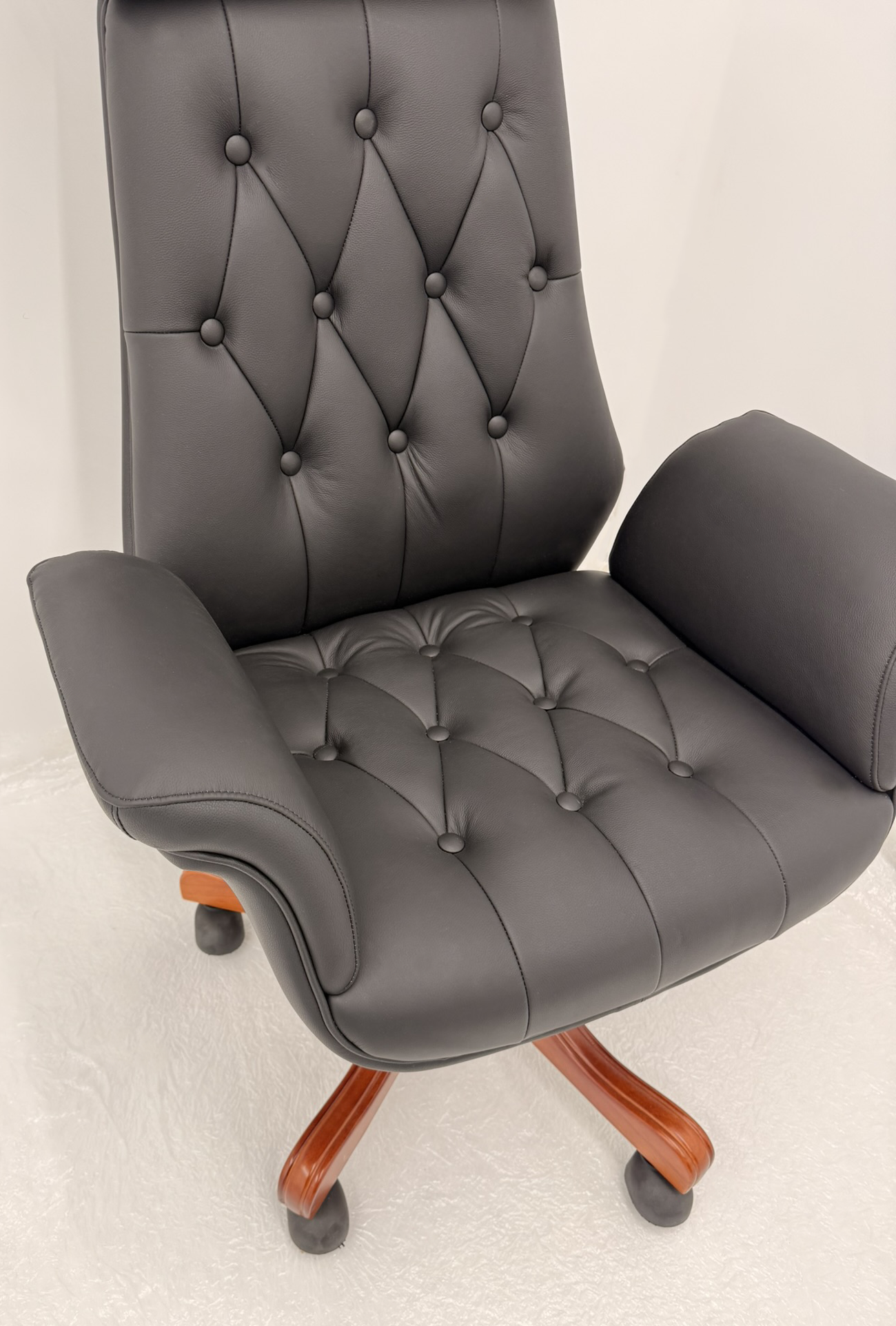Luxury High Back Black Genuine Leather Executive Chesterfield Office Chair - Reclining Feature - 2302A