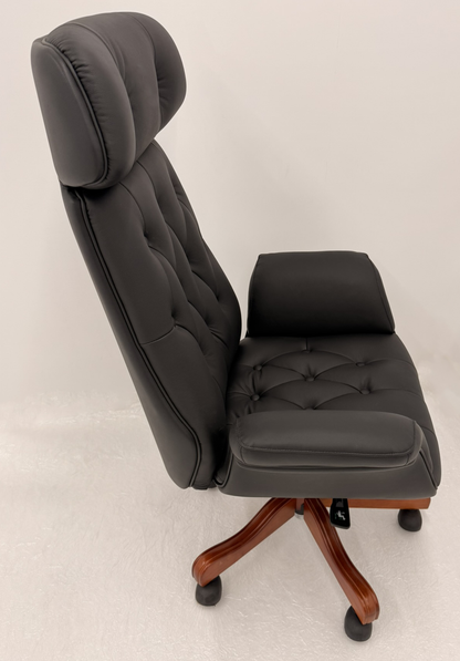 Luxury High Back Black Genuine Leather Executive Chesterfield Office Chair - Reclining Feature - 2302A