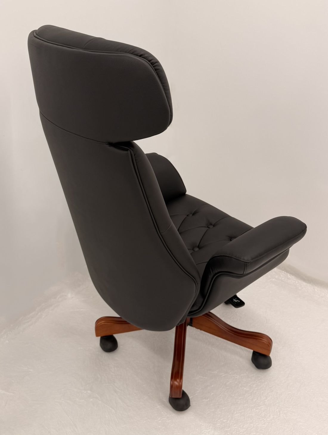 Luxury High Back Black Genuine Leather Executive Chesterfield Office Chair - Reclining Feature - 2302A