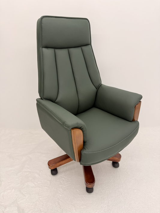 Traditional Genuine Hide Green Leather High Back Executive Office Chair - KW-8612