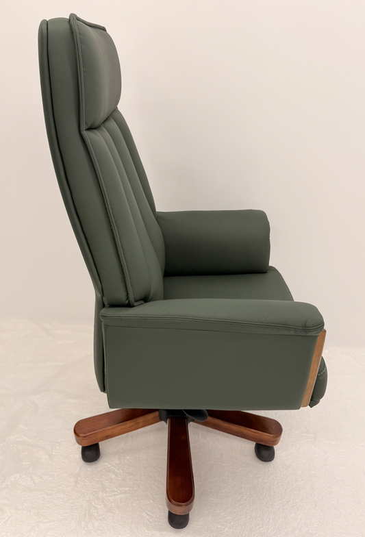 Traditional Genuine Hide Green Leather High Back Executive Office Chair - KW-8612