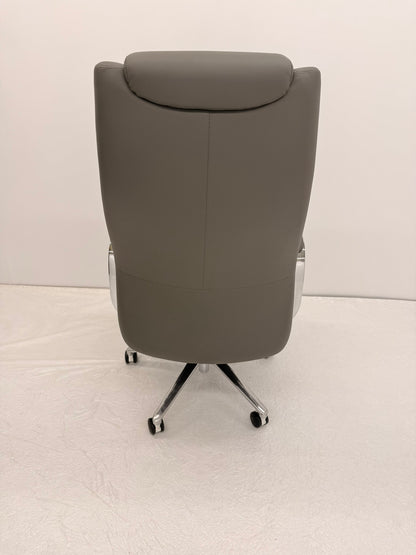 Grey Leather Executive Office Chair with Chrome Trimmed Arms - J1201