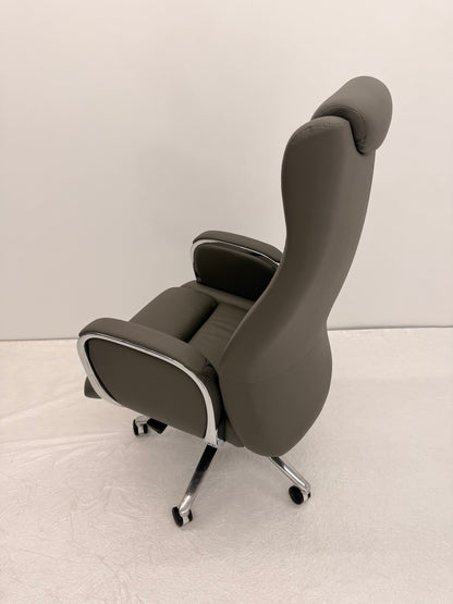 Grey Leather Executive Office Chair with Chrome Trimmed Arms - J1201