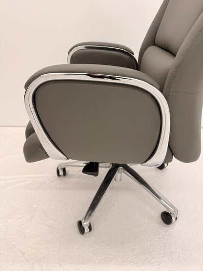 Grey Leather Executive Office Chair with Chrome Trimmed Arms - J1201