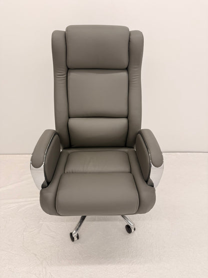 Grey Leather Executive Office Chair with Chrome Trimmed Arms - J1201