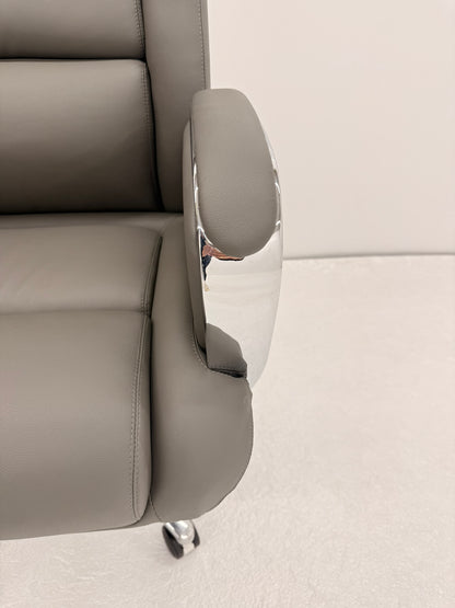 Grey Leather Executive Office Chair with Chrome Trimmed Arms - J1201