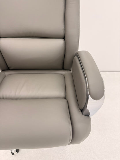 Grey Leather Executive Office Chair with Chrome Trimmed Arms - J1201