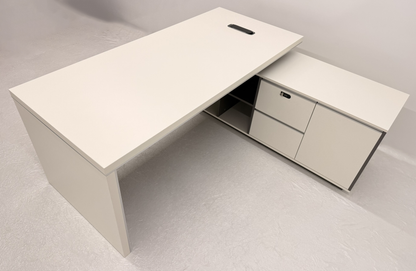 Modern Home White and Grey Corner Executive Office Desk with Integrated Storage - 1600mm, 1800mm or 2000mm - PM02-D01