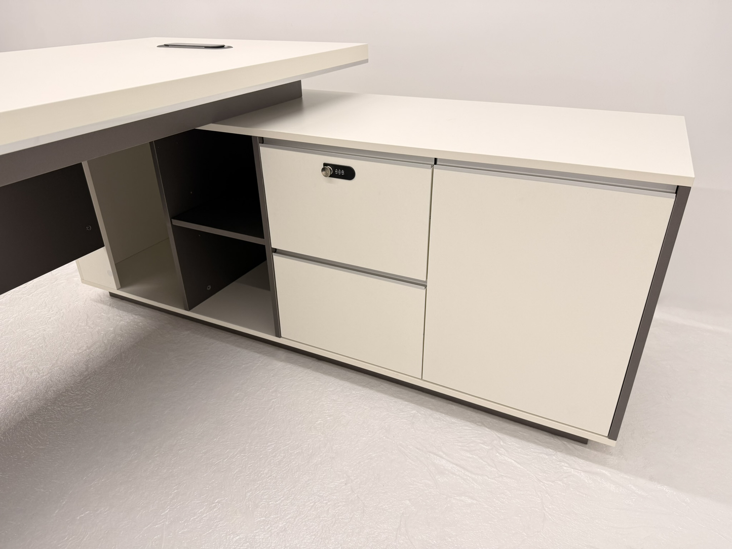 Modern Home White and Grey Corner Executive Office Desk with Integrated Storage - 1600mm, 1800mm or 2000mm - PM02-D01