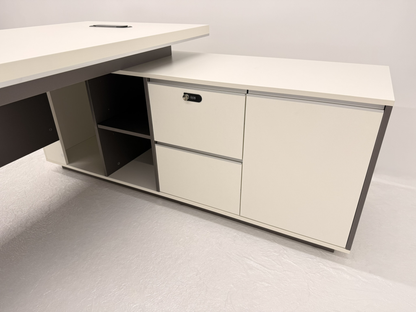 Modern Home White and Grey Corner Executive Office Desk with Integrated Storage - 1600mm, 1800mm or 2000mm - PM02-D01