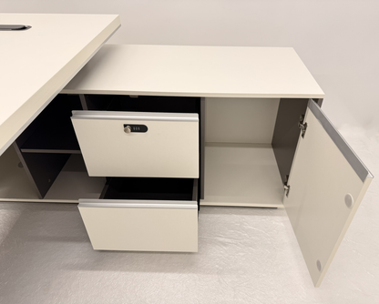 Modern Home White and Grey Corner Executive Office Desk with Integrated Storage - 1600mm, 1800mm or 2000mm - PM02-D01