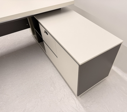 Modern Home White and Grey Corner Executive Office Desk with Integrated Storage - 1600mm, 1800mm or 2000mm - PM02-D01