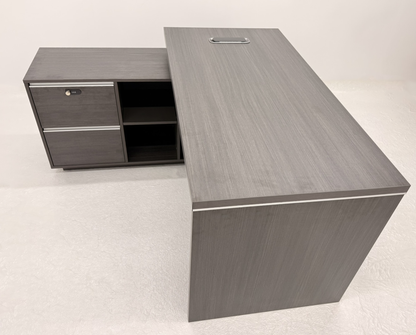 Modern Home Grey Oak Corner Executive Office Desk with Integrated Storage - 1400mm - PM02-D01-14