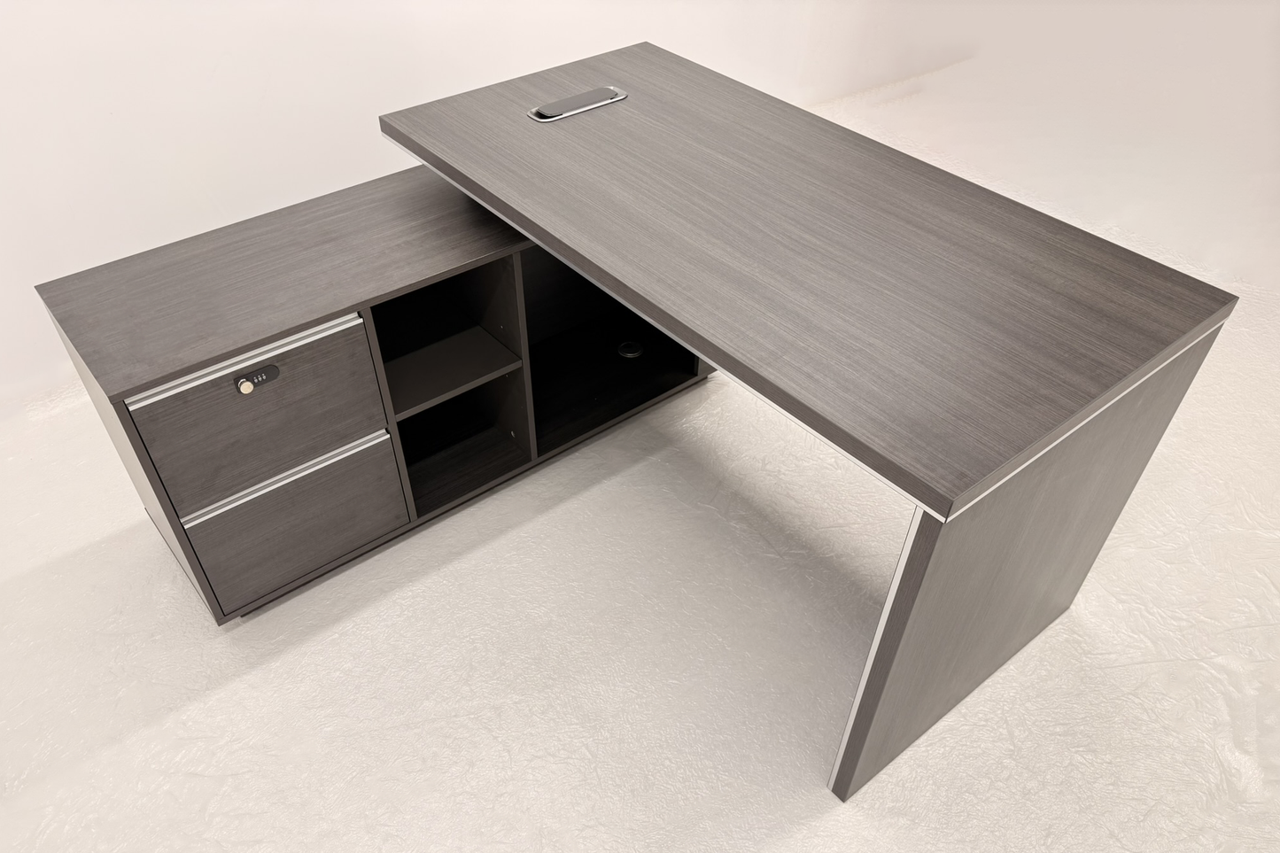 Modern Home Grey Oak Corner Executive Office Desk with Integrated Storage - 1400mm - PM02-D01-14