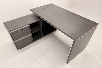 Modern Home Grey Oak Corner Executive Office Desk with Integrated Storage - 1400mm - PM02-D01-14