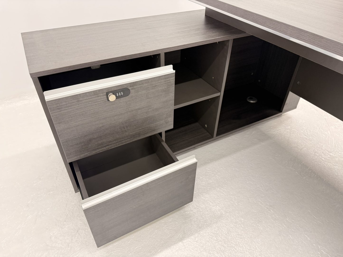 Modern Home Grey Oak Corner Executive Office Desk with Integrated Storage - 1400mm - PM02-D01-14