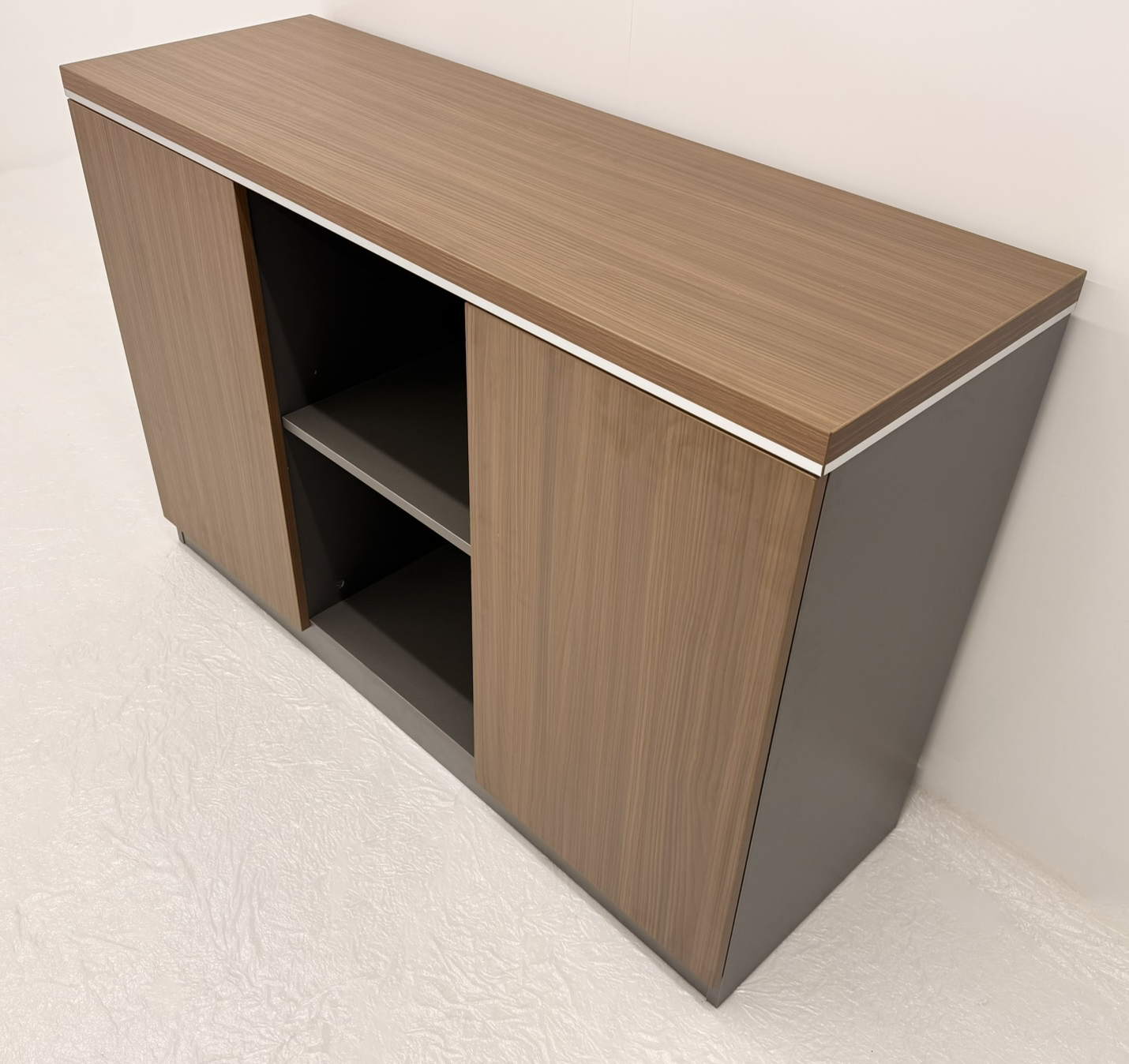 Modern Executive Walnut Open Storage Cupboard - 1200mm - PM02-S0312
