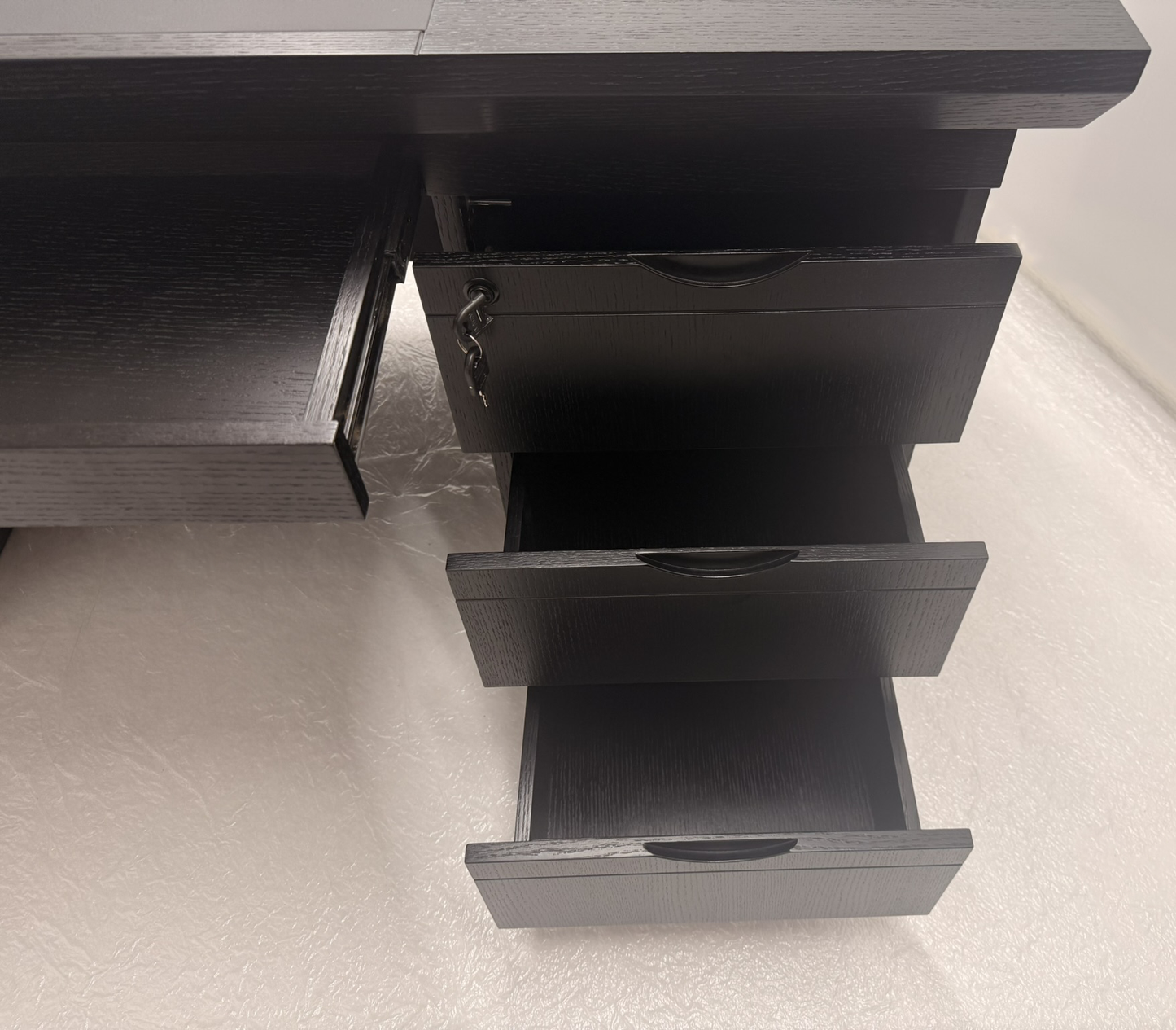 Modern Executive Real Wood Veneer Home Office Desk in Black Ash - 1400mm - L3F-UBA141