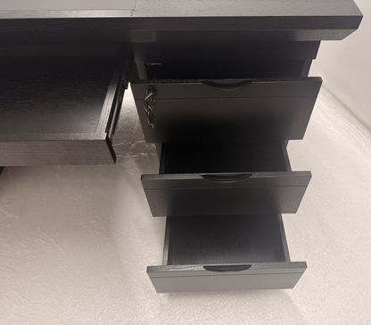 Modern Executive Real Wood Veneer Home Office Desk in Black Ash - 1400mm - L3F-UBA141