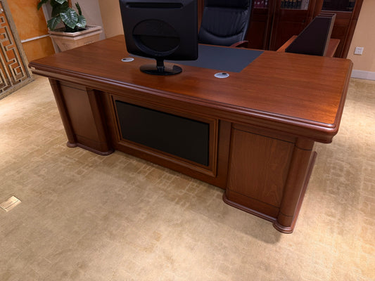 Light Walnut Real Wood Veneer Executive Office Desk With Elegant Curved Detailing - With Pedestal and Return - 1800mm, 2000mm, 2200mm or 2400mm - 7F211