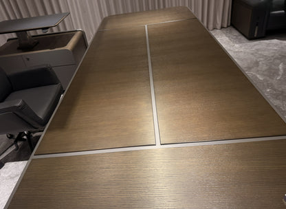 Large Walnut Real Wood Veneer Executive Straight Office Desk with Built in Storage - UK Power Sockets Integrated - 2800mm - J-JQ-BB28