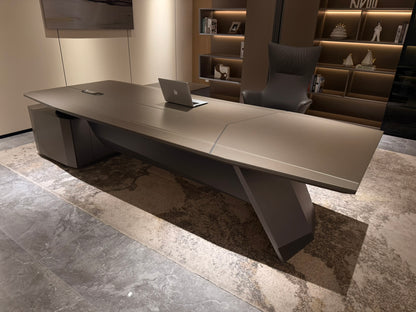 Modern Designer Executive Office Corner Desk with Champagne Grey Metallic Finish - LED and UK Power Sockets Included - 2400mm - J-KR-B24