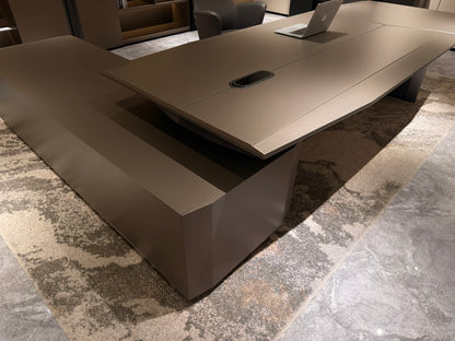 Modern Designer Executive Office Corner Desk with Champagne Grey Metallic Finish - LED and UK Power Sockets Included - 2400mm - J-KR-B24