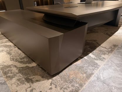 Modern Designer Executive Office Corner Desk with Champagne Grey Metallic Finish - LED and UK Power Sockets Included - 2400mm - J-KR-B24