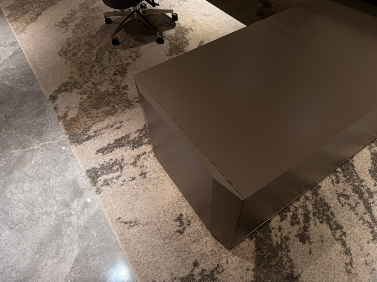 Modern Designer Executive Office Corner Desk with Champagne Grey Metallic Finish - LED and UK Power Sockets Included - 2400mm - J-KR-B24