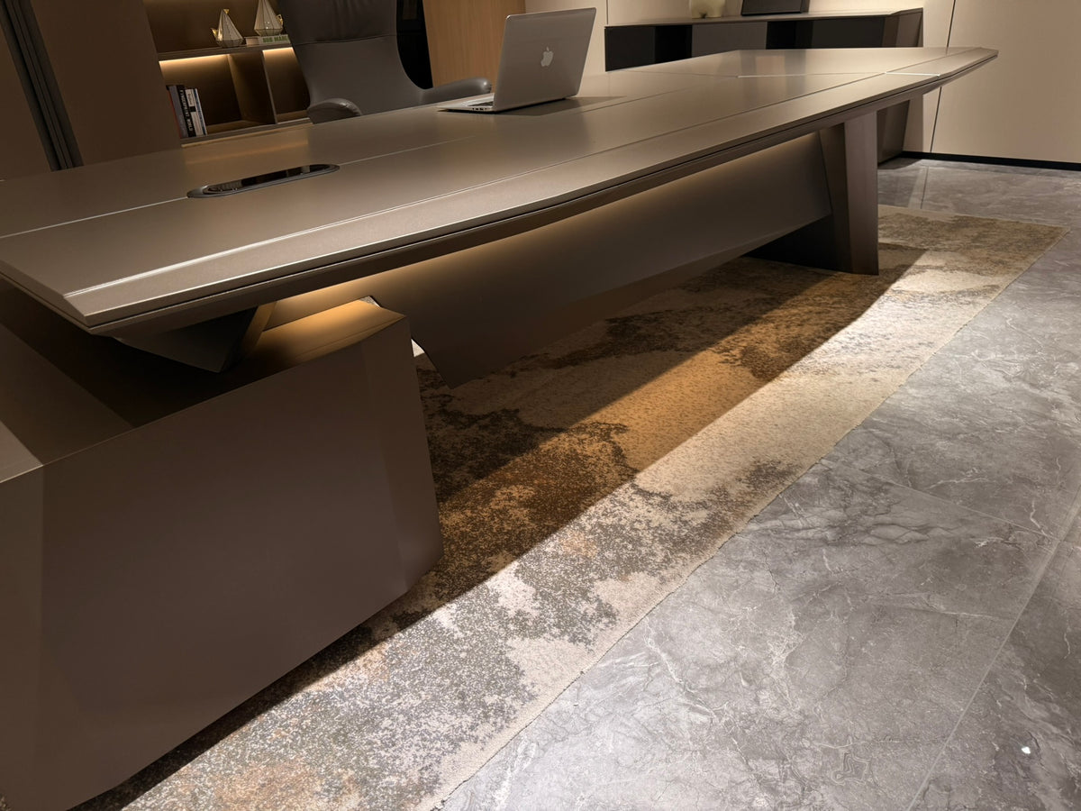 Modern Designer Executive Office Corner Desk with Champagne Grey Metallic Finish - LED and UK Power Sockets Included - 2400mm - J-KR-B24