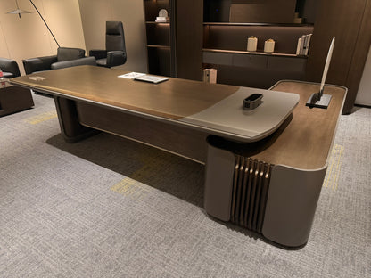 Walnut Real Wood Veneer Executive Corner Office Desk with Contrasting Grey Panels - 3200mm - JS-PS-B32