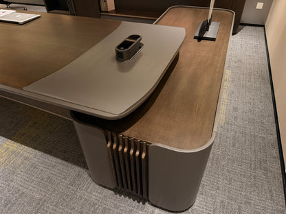 Walnut Real Wood Veneer Executive Corner Office Desk with Contrasting Grey Panels - 3200mm - JS-PS-B32