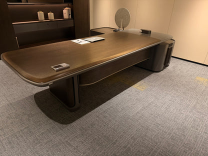 Walnut Real Wood Veneer Executive Corner Office Desk with Contrasting Grey Panels - 3200mm - JS-PS-B32