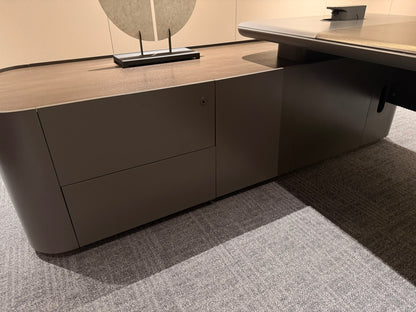 Walnut Real Wood Veneer Executive Corner Office Desk with Contrasting Grey Panels - 3200mm - JS-PS-B32