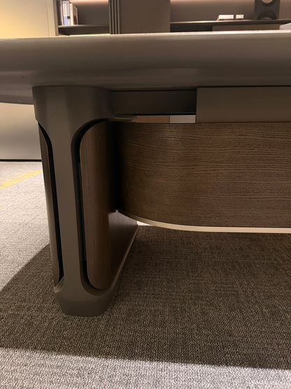 Walnut Real Wood Veneer Executive Corner Office Desk with Contrasting Grey Panels - 3200mm - JS-PS-B32