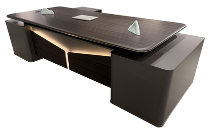 Premium Modern Luxury Grey Wenge Executive Corner Desk with Storage - UK Plugs and LED Included - 2400mm - PM38-D02
