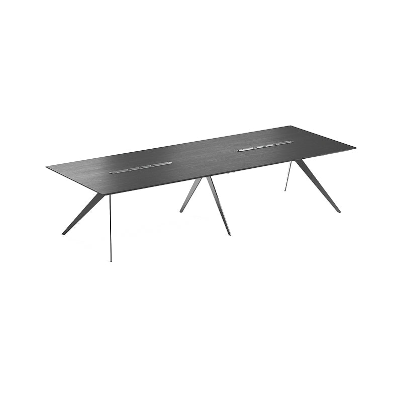 Quality Black Anthracite Executive Boardroom Table with Chrome Metal Leg - Tabletop UK Power Intergrated - 3200mm or 4200mm - MET-CMS