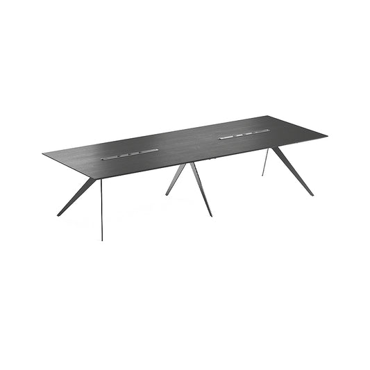Quality Black Anthracite Executive Boardroom Table with Chrome Metal Leg - Tabletop UK Power Intergrated - 3200mm or 4200mm - MET-CMS