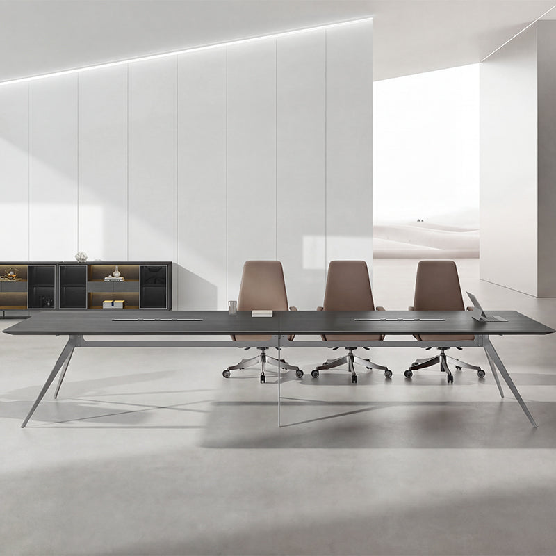 Quality Black Anthracite Executive Boardroom Table with Chrome Metal Leg - Tabletop UK Power Intergrated - 3200mm or 4200mm - MET-CMS