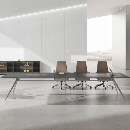 Quality Black Anthracite Executive Boardroom Table with Chrome Metal Leg - Tabletop UK Power Intergrated - 3200mm or 4200mm - MET-CMS