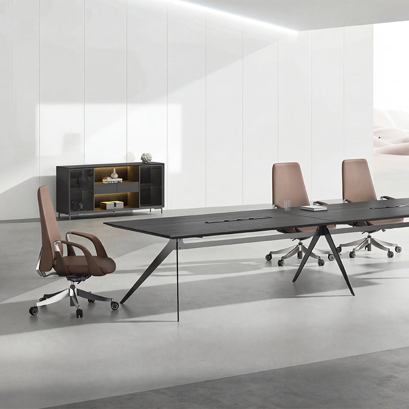 Quality Black Anthracite Executive Boardroom Table with Chrome Metal Leg - Tabletop UK Power Intergrated - 3200mm or 4200mm - MET-CMS