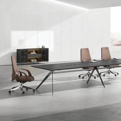 Quality Black Anthracite Executive Boardroom Table with Chrome Metal Leg - Tabletop UK Power Intergrated - 3200mm or 4200mm - MET-CMS