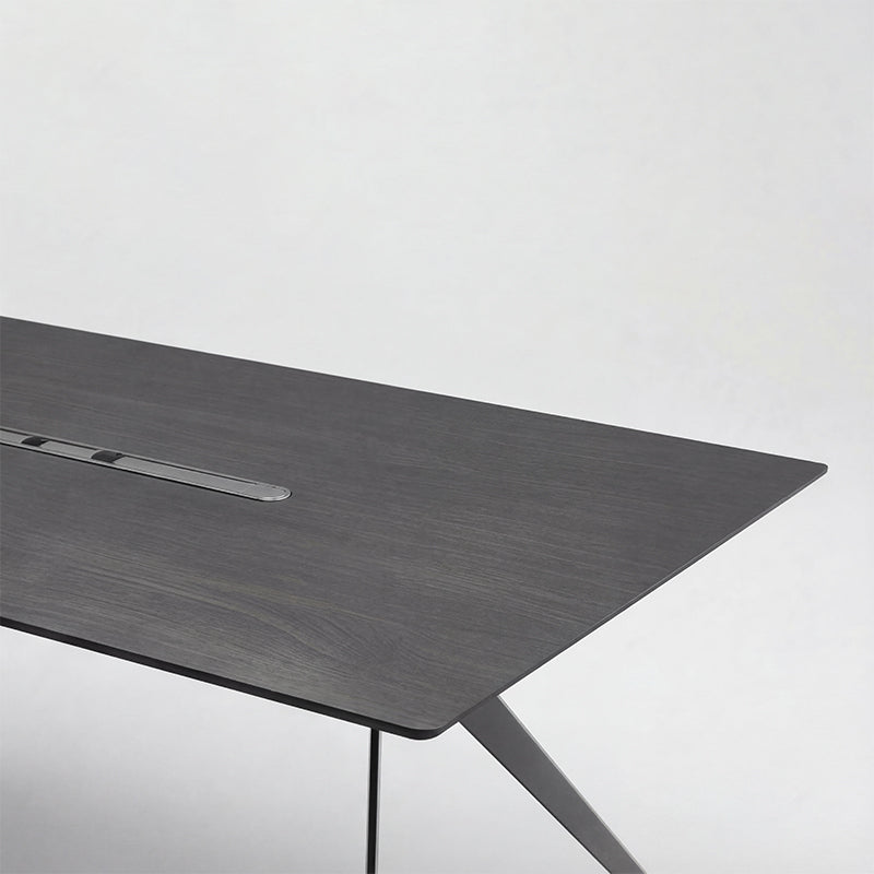 Quality Black Anthracite Executive Boardroom Table with Chrome Metal Leg - Tabletop UK Power Intergrated - 3200mm or 4200mm - MET-CMS