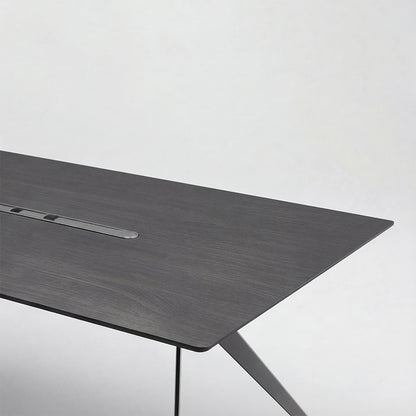 Quality Black Anthracite Executive Boardroom Table with Chrome Metal Leg - Tabletop UK Power Intergrated - 3200mm or 4200mm - MET-CMS